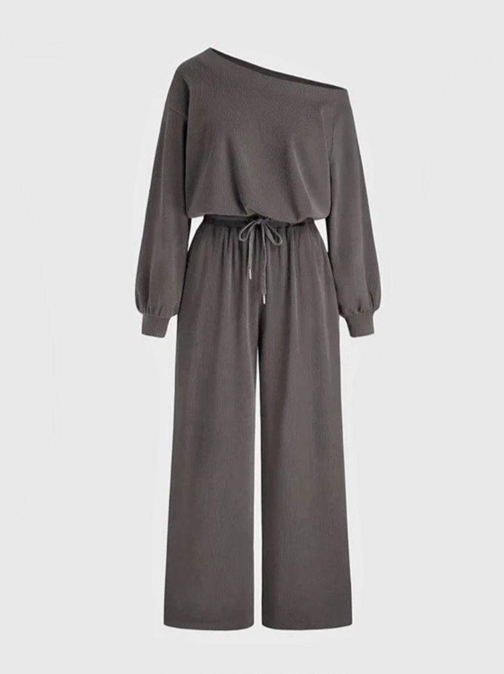 Cider Solid Drawstring Waist Long Sleeve Jumpsuit Gray Small
